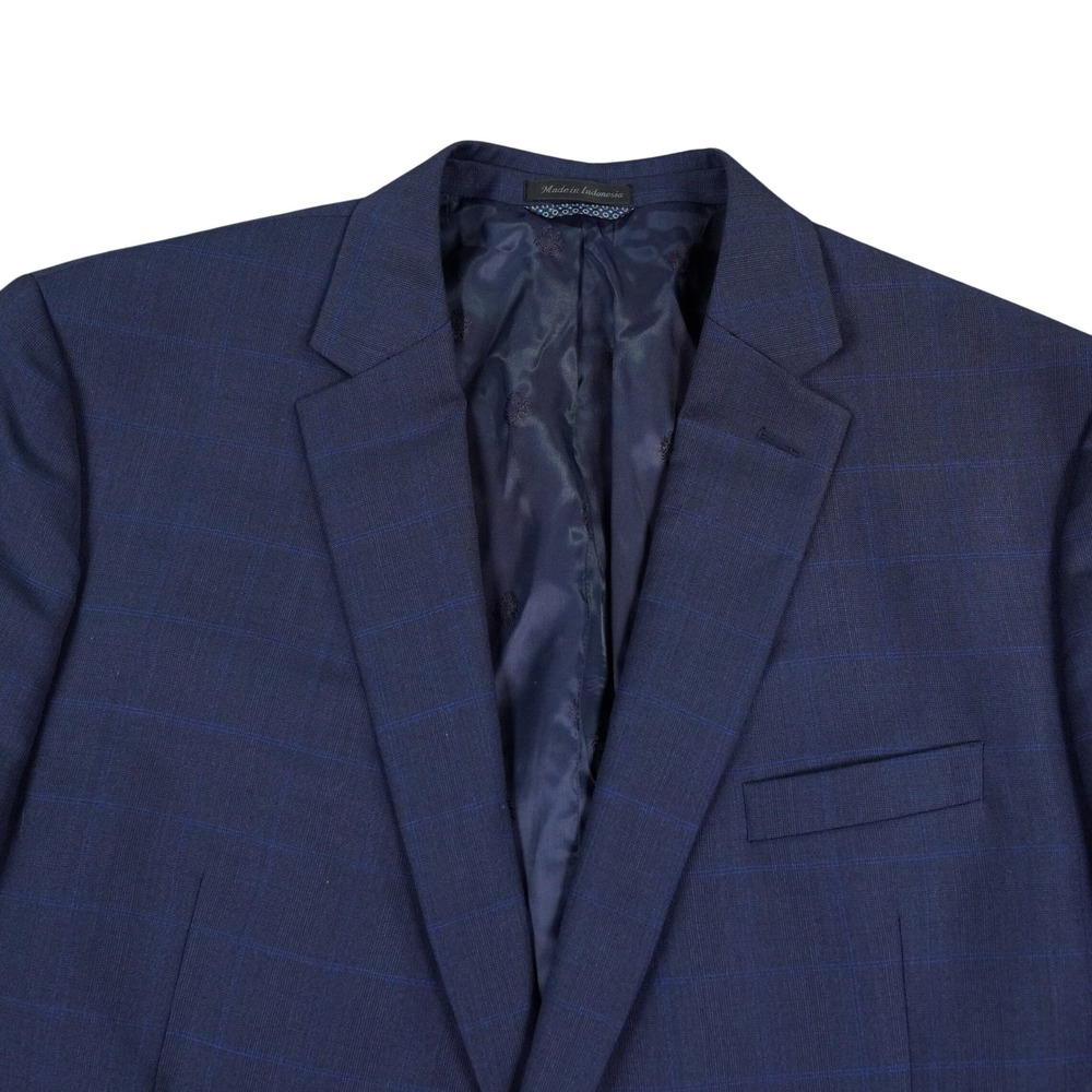 Lauren Ralph Lauren Suit Men 50R Navy Blue Windowpane Plaid Wool Blend 2 Piece